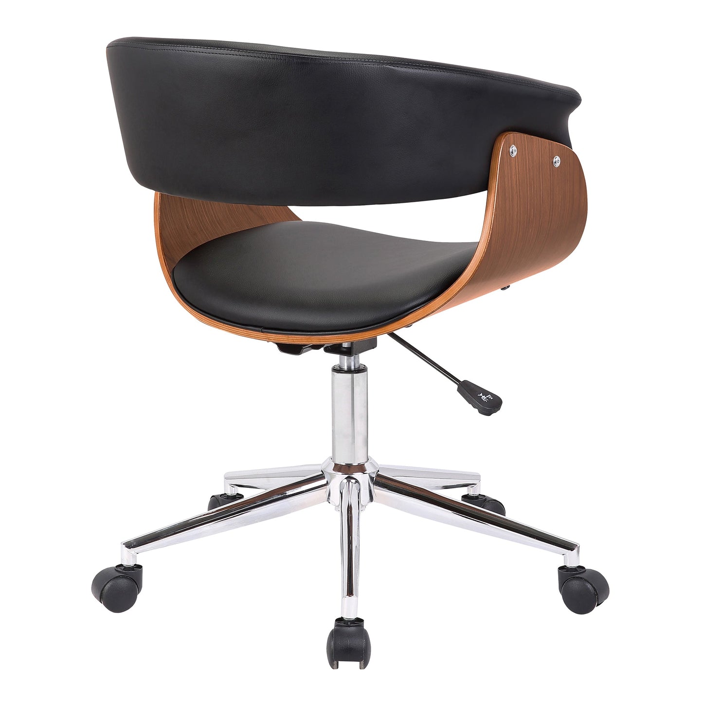 Bellevue Mid-Century Office Chair in Chrome Finish with Black Faux Leather and Walnut Veneer