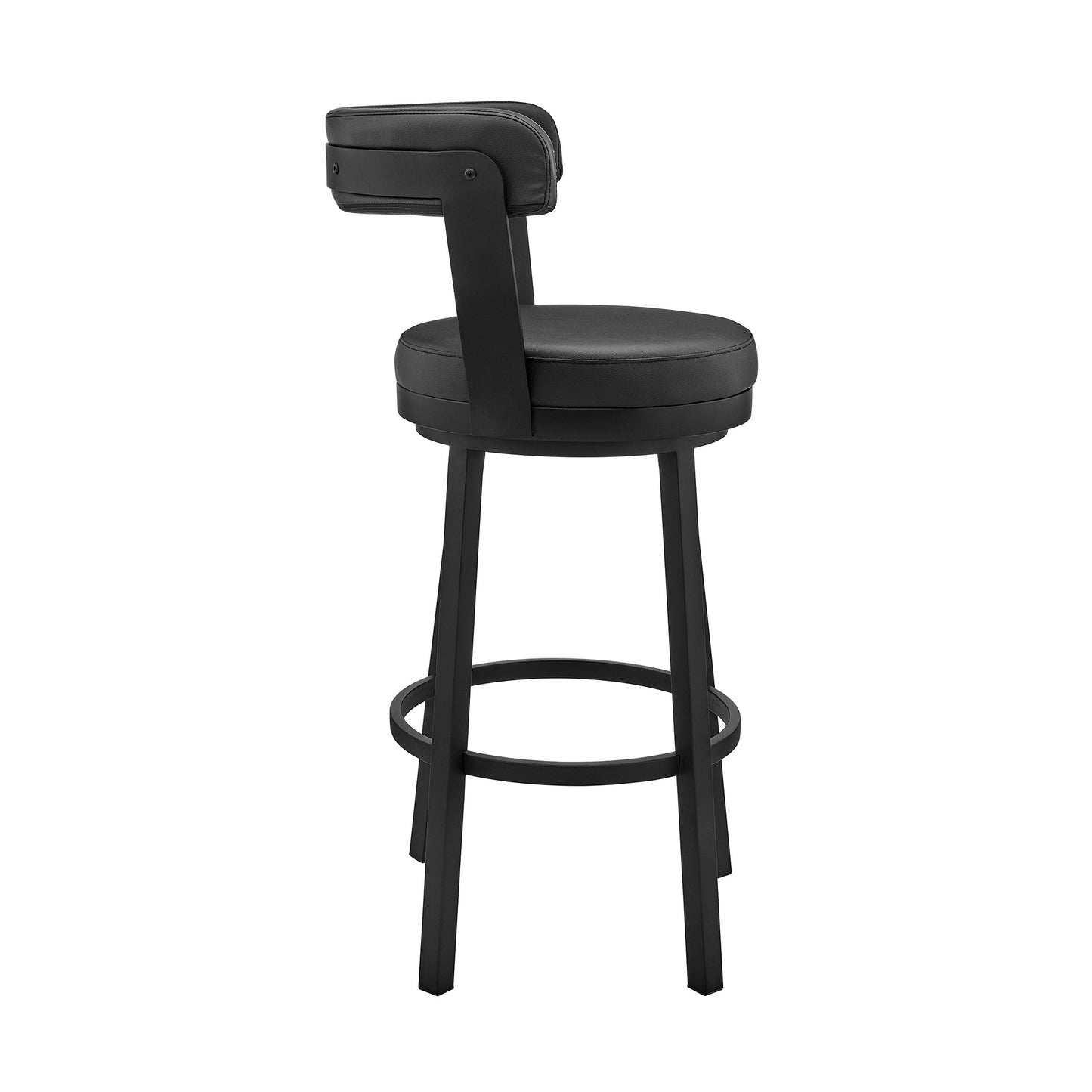 Bryant 26" Counter Height Swivel Bar Stool in Black Finish and Black Faux Leather