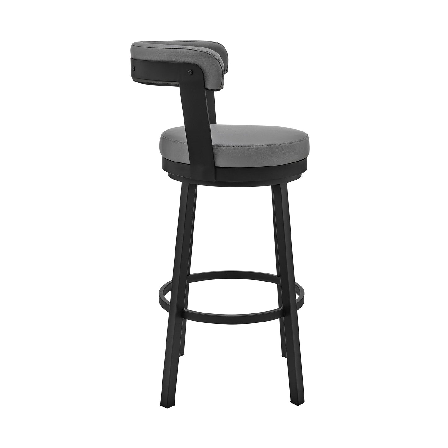 Bryant 30" Bar Height Swivel Bar Stool in Black Finish and Gray Faux Leather