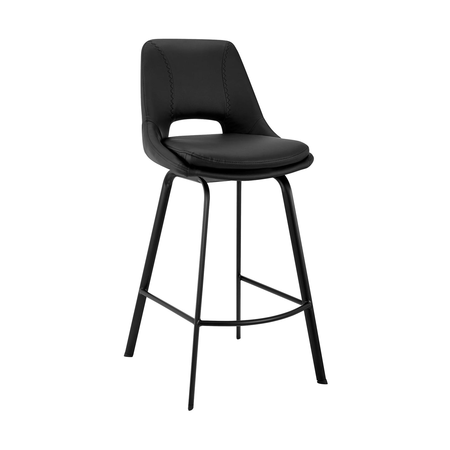 Carise Black Faux Leather and Black Metal Swivel 30" Bar Stool