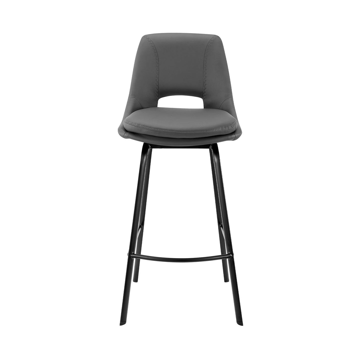 Carise Gray Faux Leather and Black Metal Swivel 30" Bar Stool