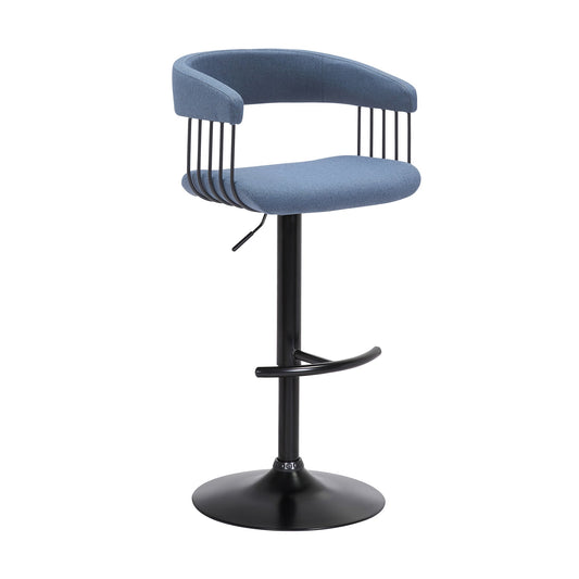 Calista Adjustable Bar Stool in Blue Fabric with Black Metal