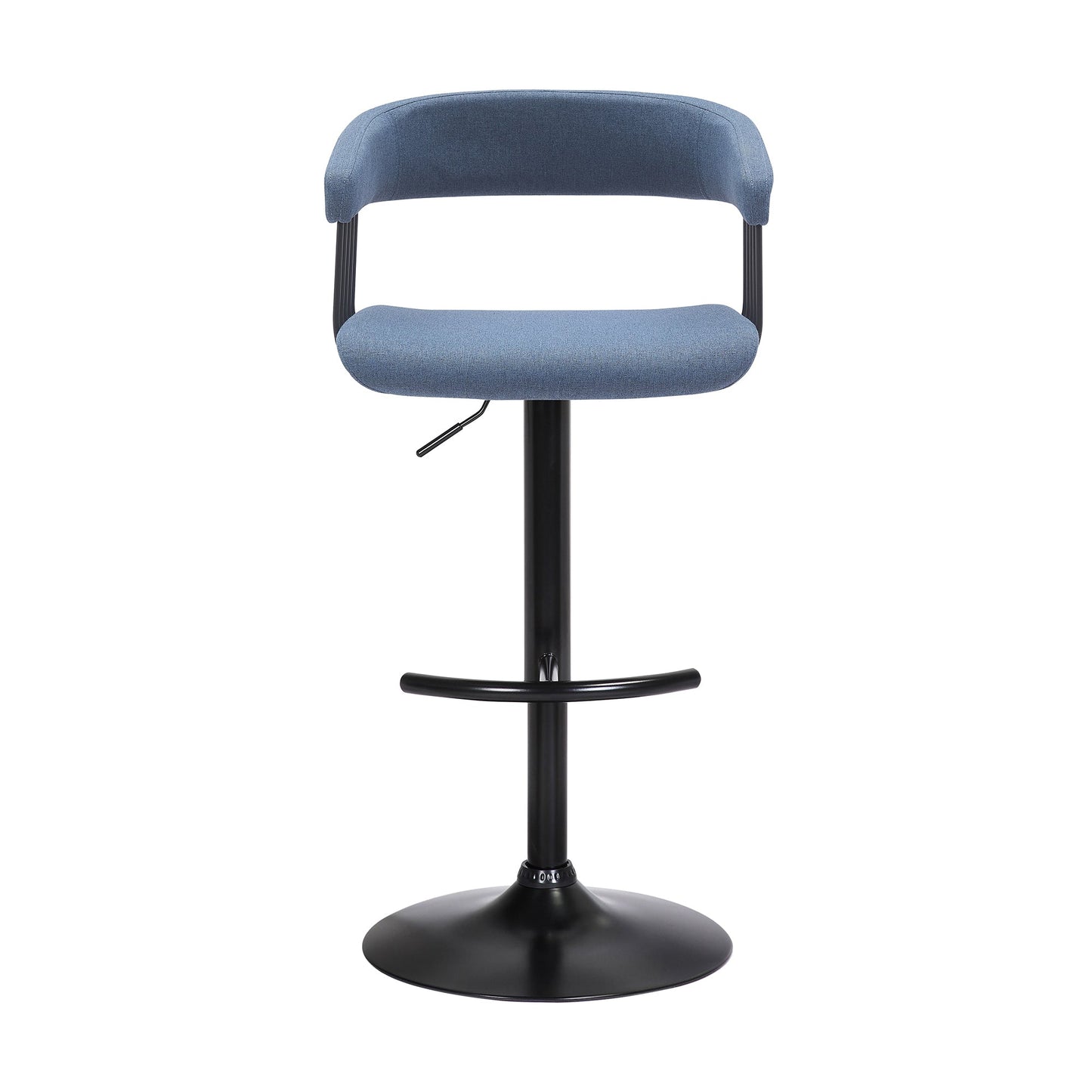 Calista Adjustable Bar Stool in Blue Fabric with Black Metal