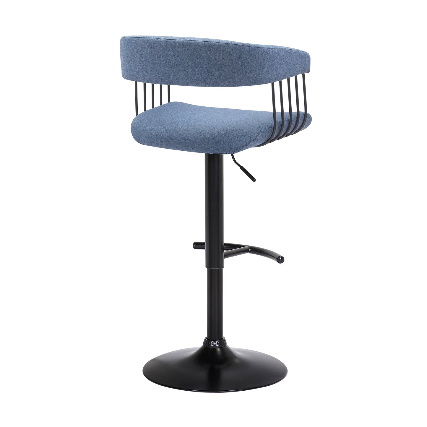 Calista Adjustable Bar Stool in Blue Fabric with Black Metal