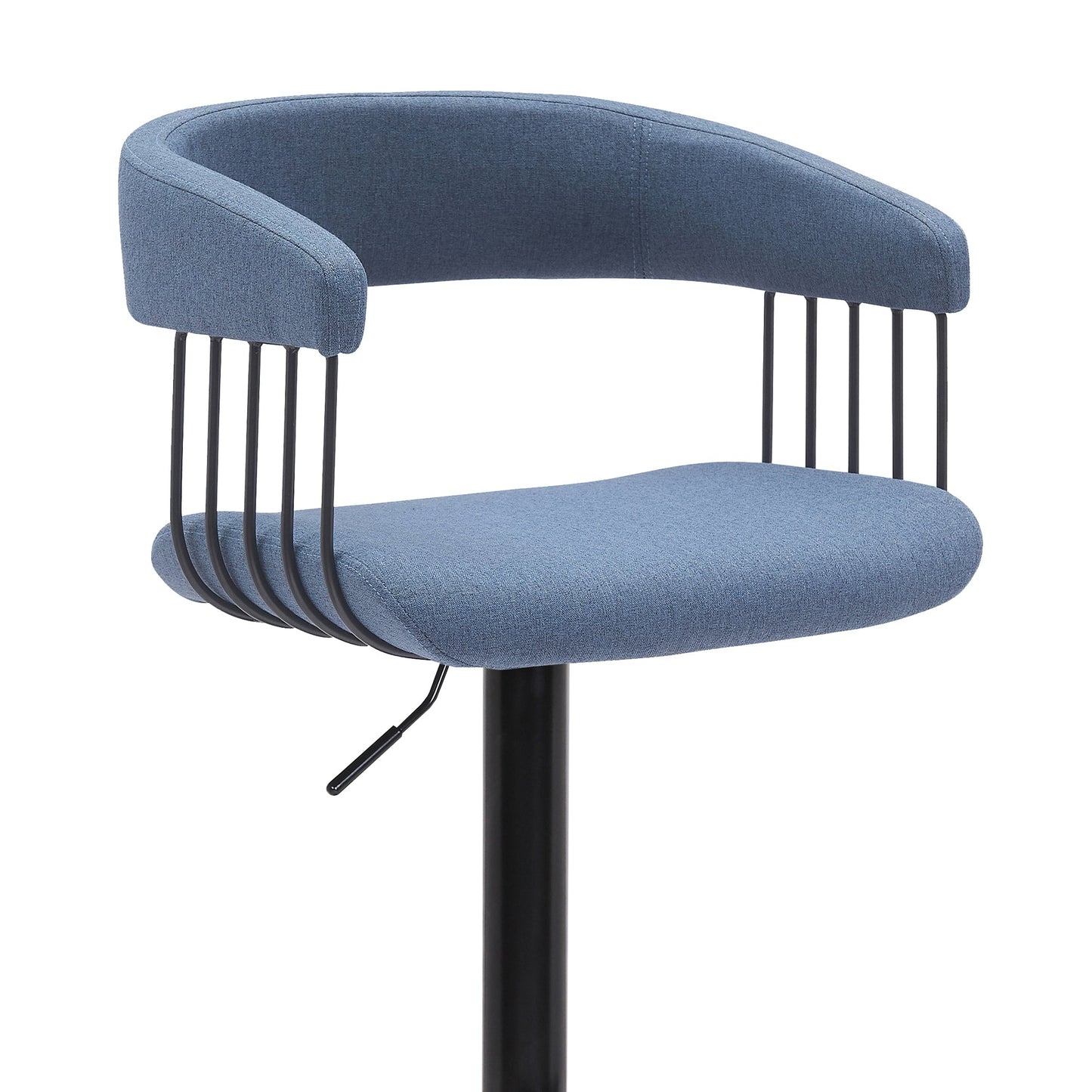 Calista Adjustable Bar Stool in Blue Fabric with Black Metal