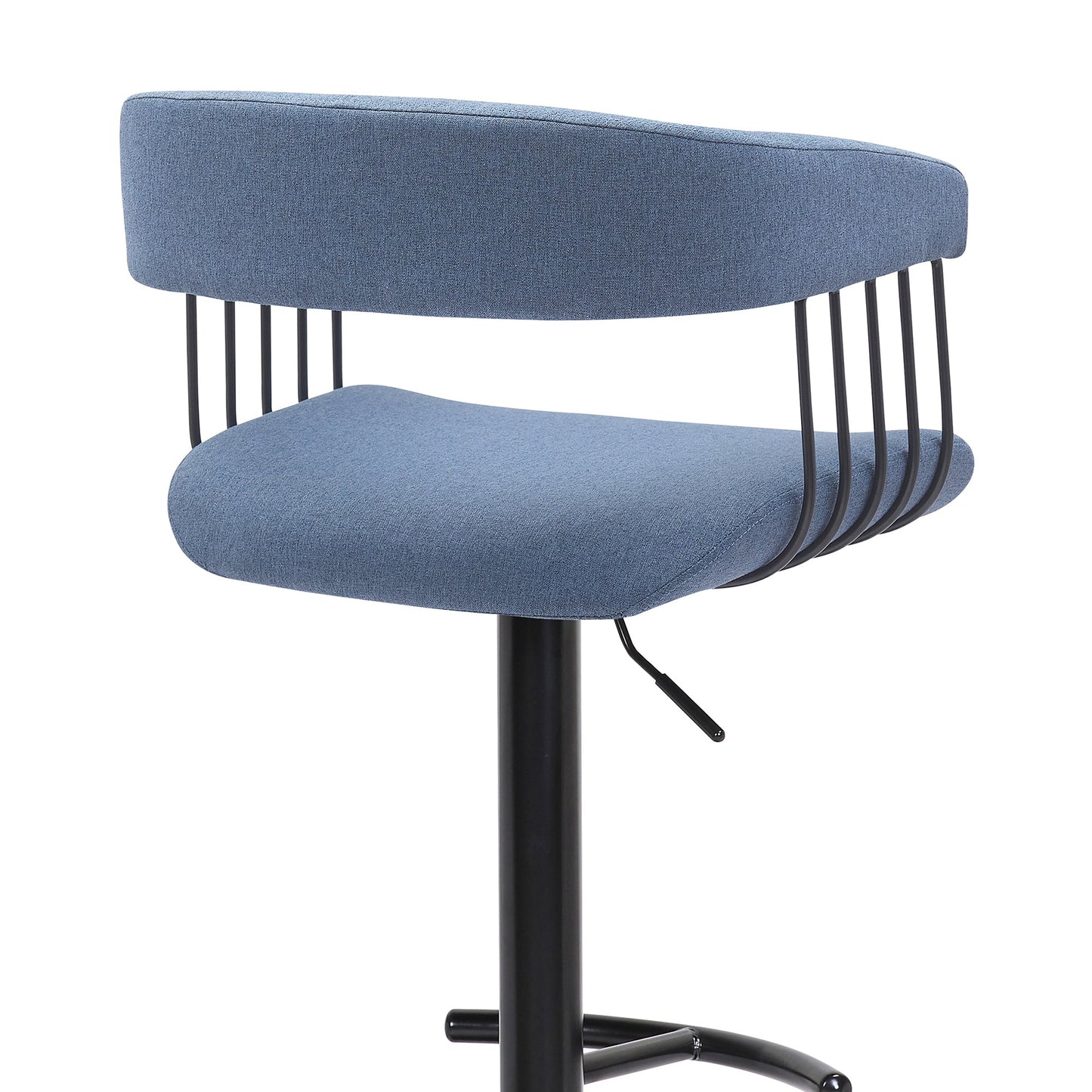 Calista Adjustable Bar Stool in Blue Fabric with Black Metal