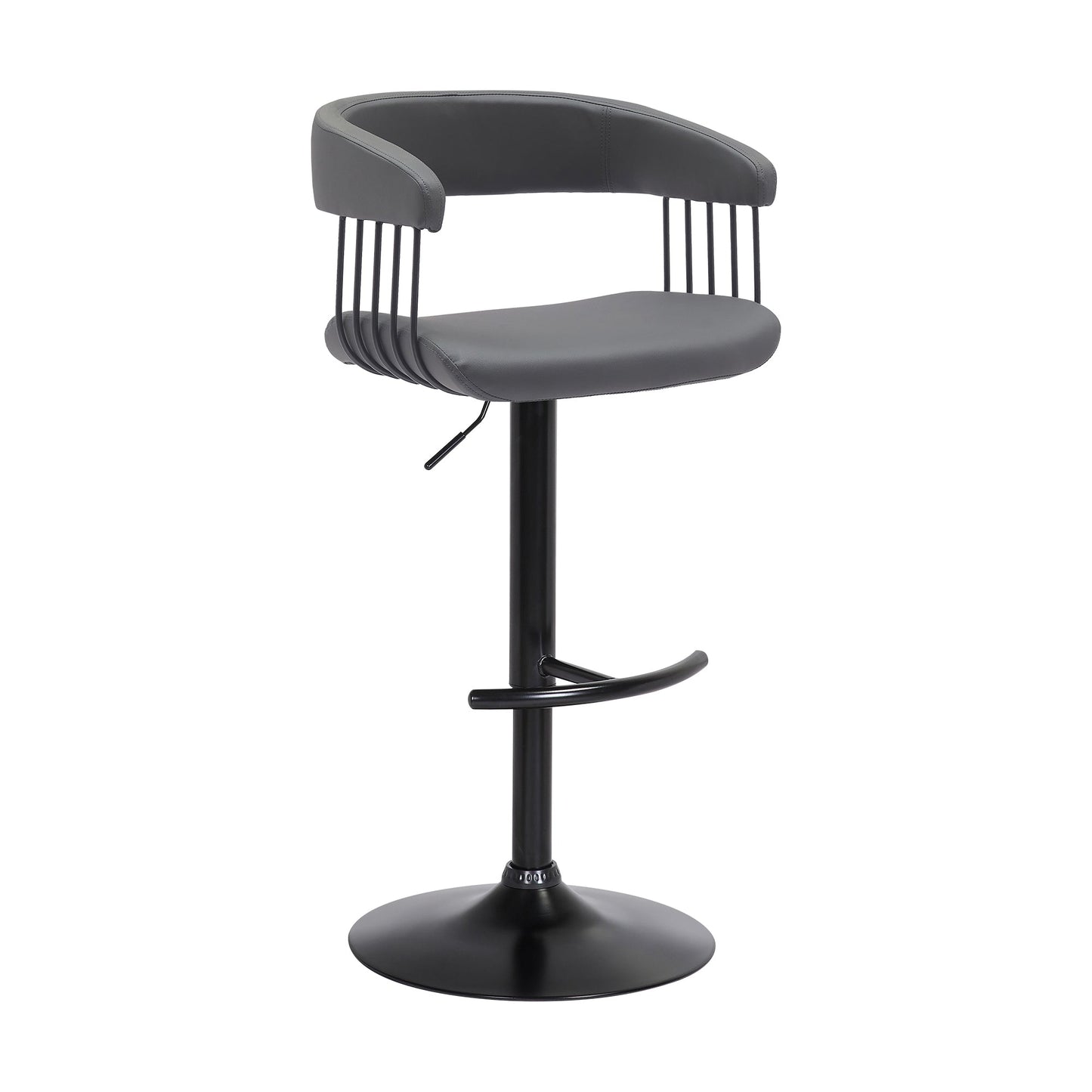 Calista Adjustable Bar Stool in Gray Faux Leather with Black Metal