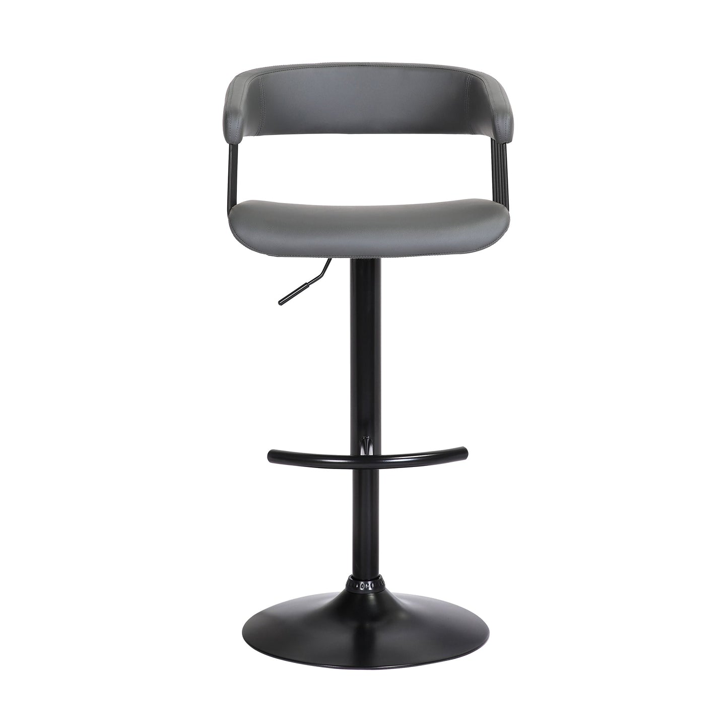 Calista Adjustable Bar Stool in Gray Faux Leather with Black Metal