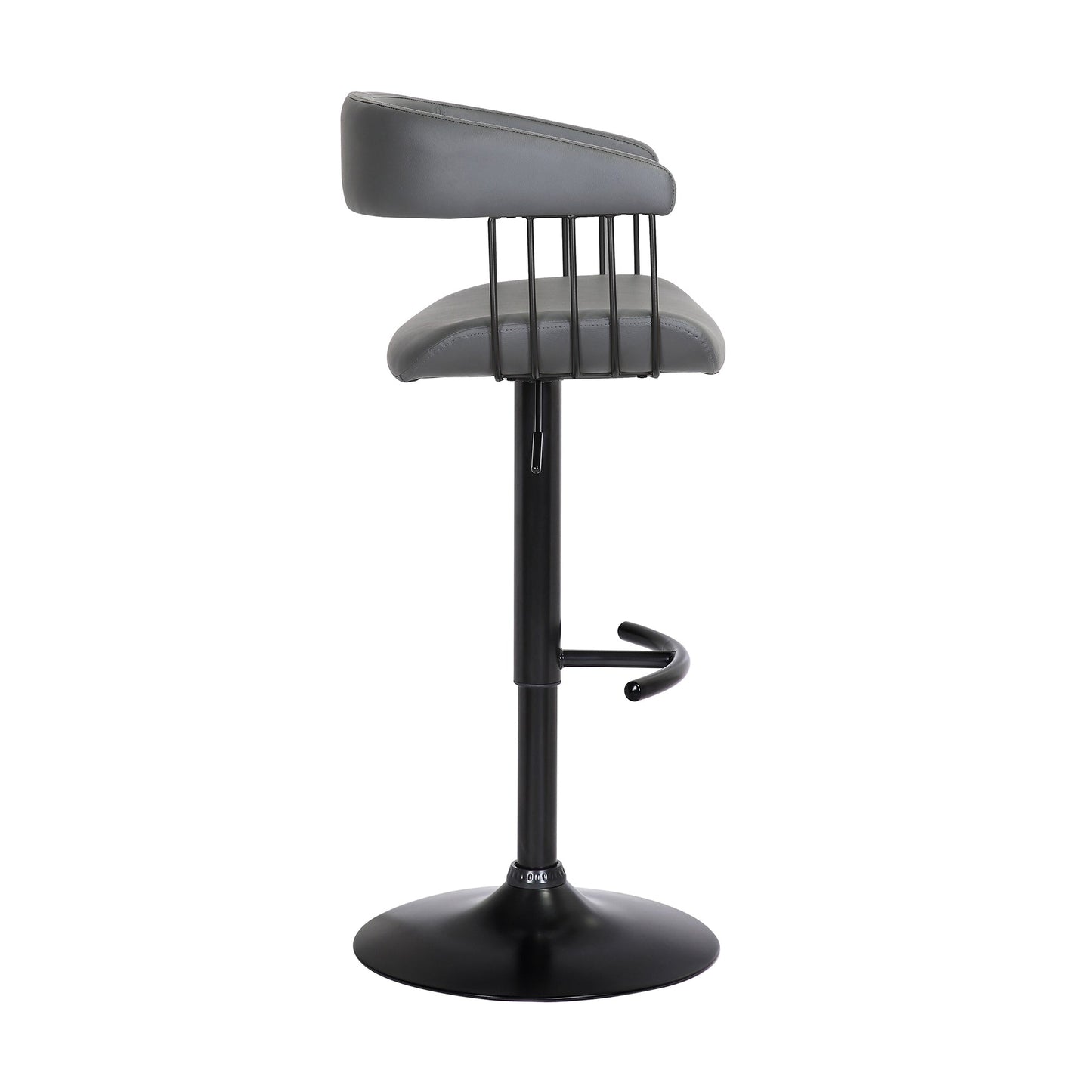 Calista Adjustable Bar Stool in Gray Faux Leather with Black Metal