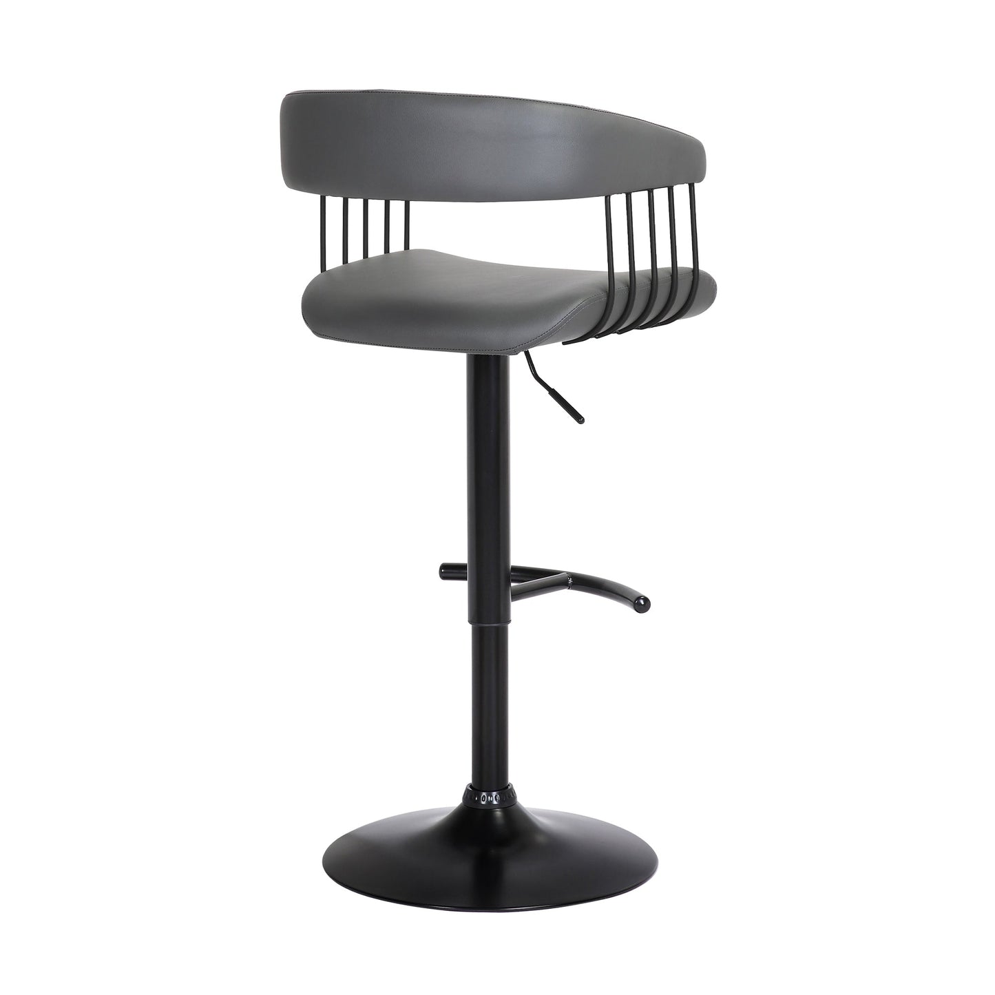 Calista Adjustable Bar Stool in Gray Faux Leather with Black Metal