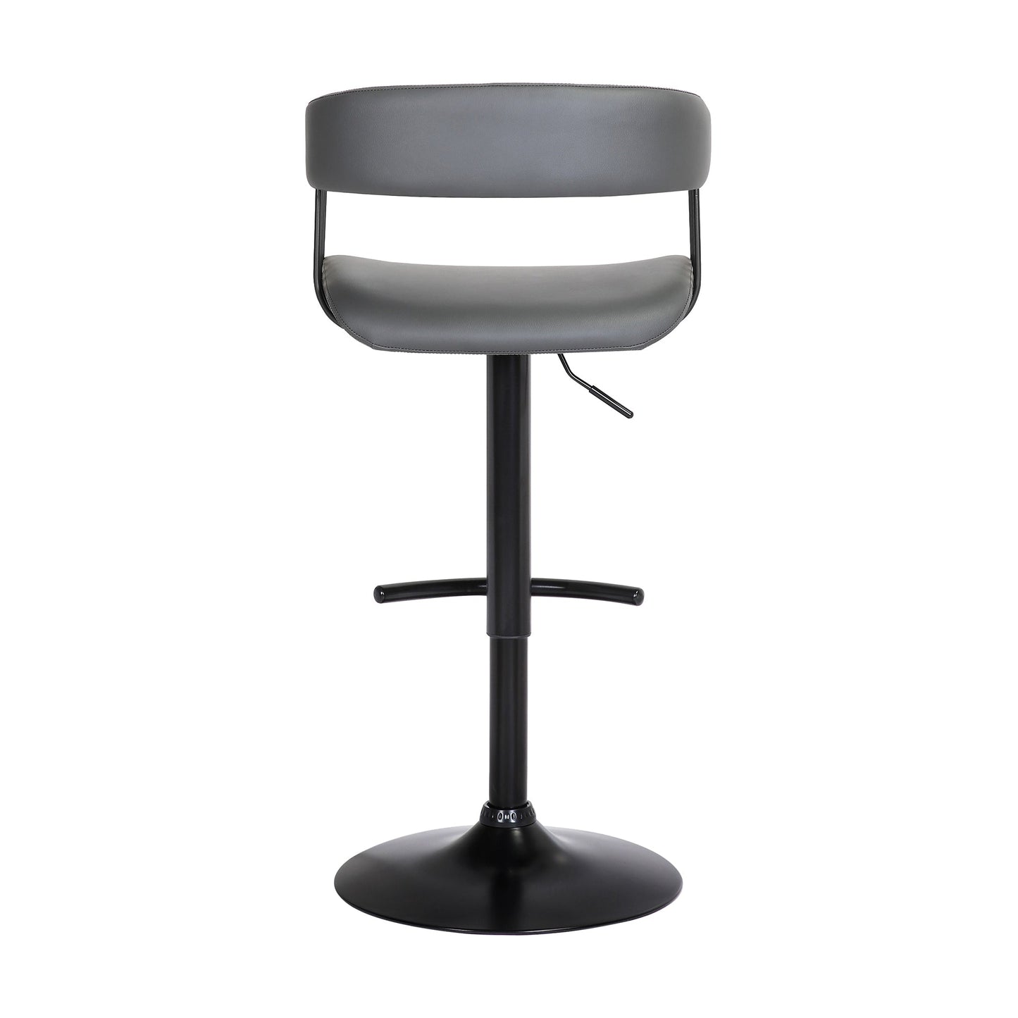 Calista Adjustable Bar Stool in Gray Faux Leather with Black Metal