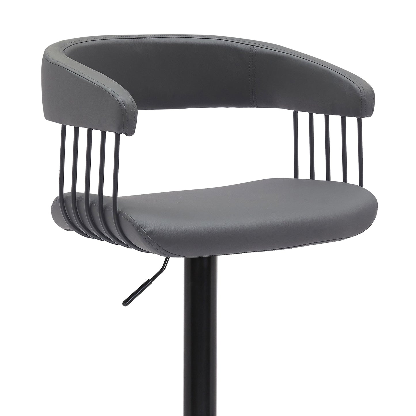 Calista Adjustable Bar Stool in Gray Faux Leather with Black Metal