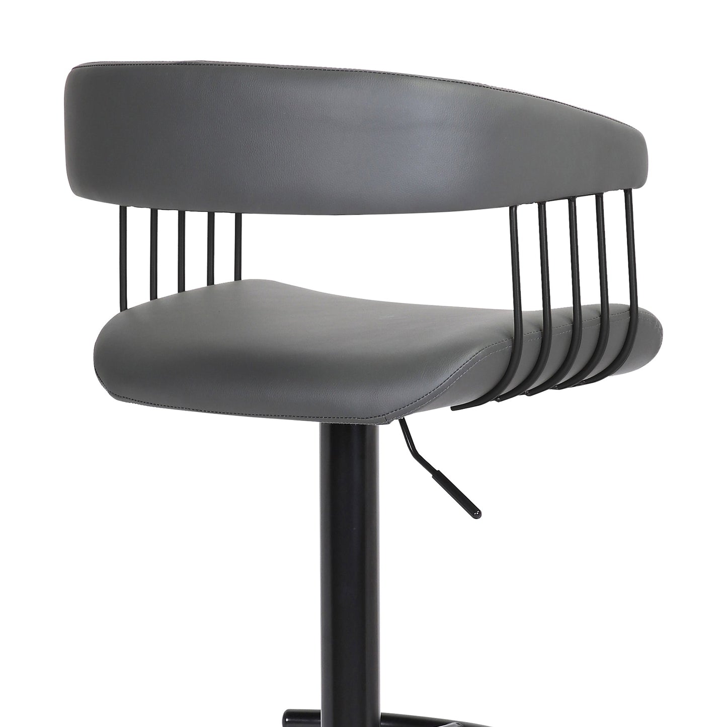 Calista Adjustable Bar Stool in Gray Faux Leather with Black Metal