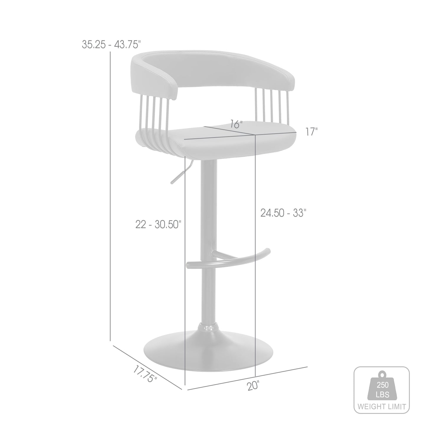 Calista Adjustable Bar Stool in Gray Faux Leather with Black Metal