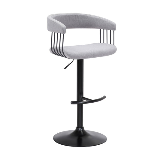 Calista Adjustable Bar Stool in Light Gray Fabric with Black Metal