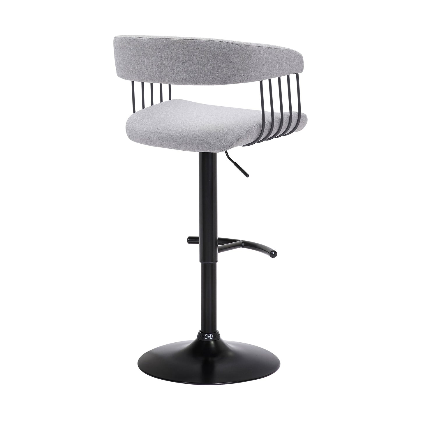 Calista Adjustable Bar Stool in Light Gray Fabric with Black Metal