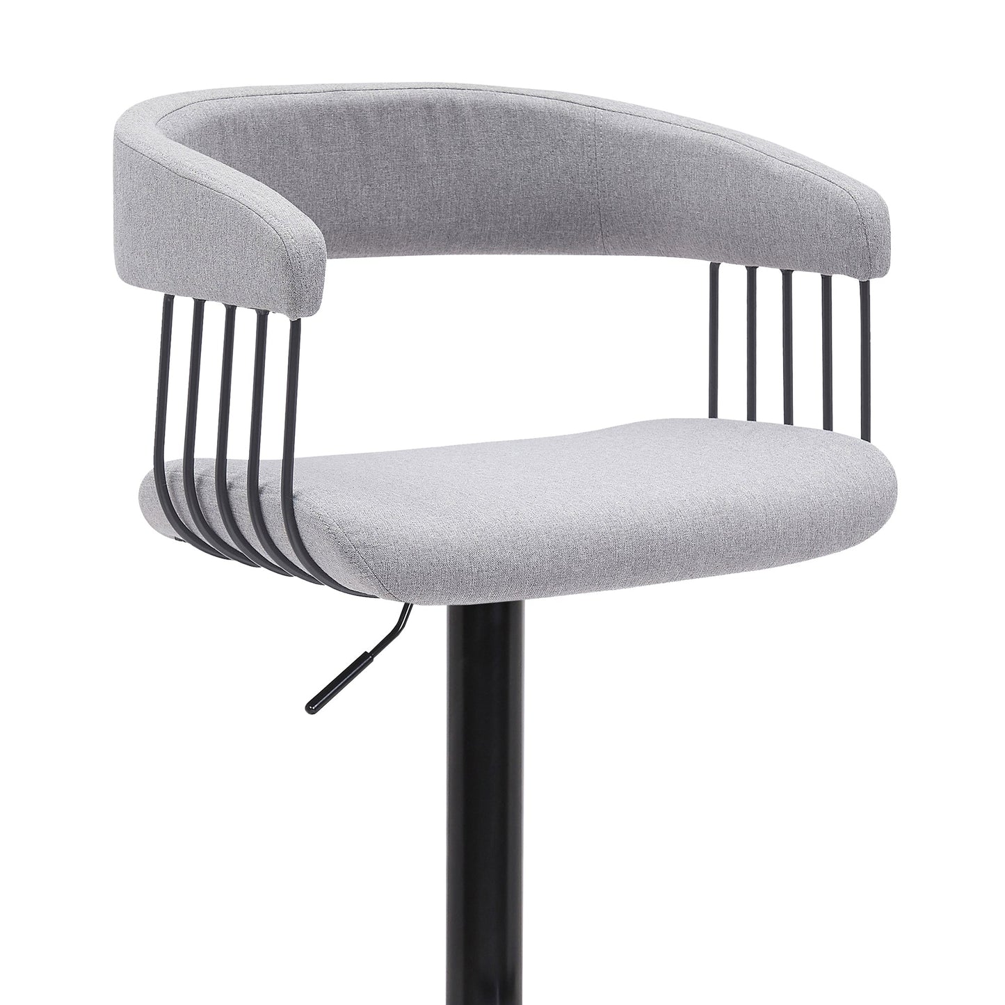 Calista Adjustable Bar Stool in Light Gray Fabric with Black Metal