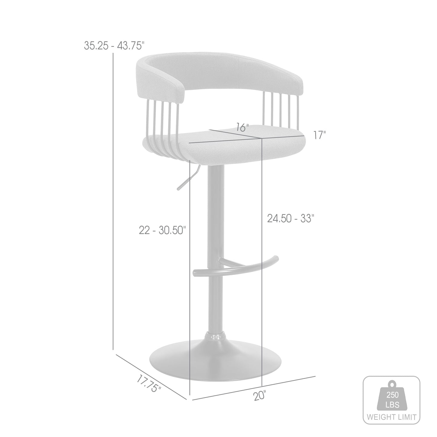 Calista Adjustable Bar Stool in Light Gray Fabric with Black Metal