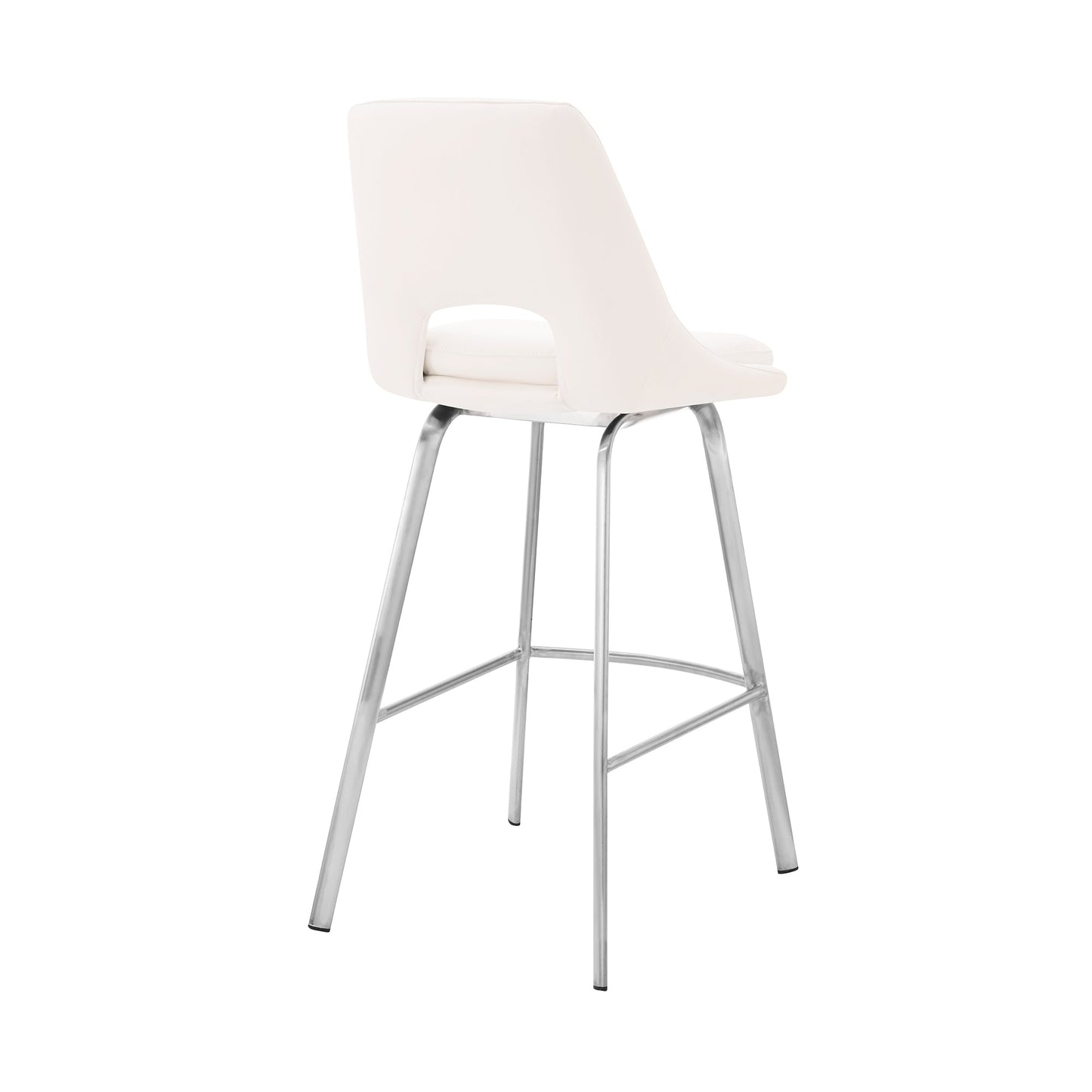 Carise White Faux Leather and Brushed Stainless Steel Swivel 26" Counter Stool