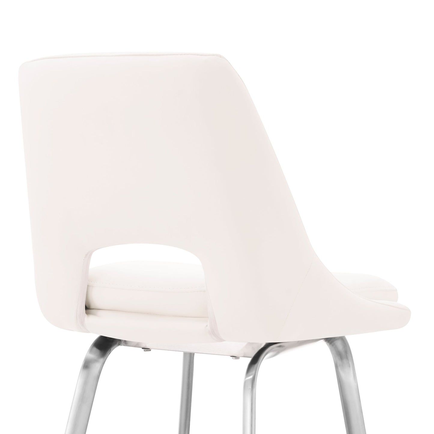 Carise White Faux Leather and Brushed Stainless Steel Swivel 26" Counter Stool