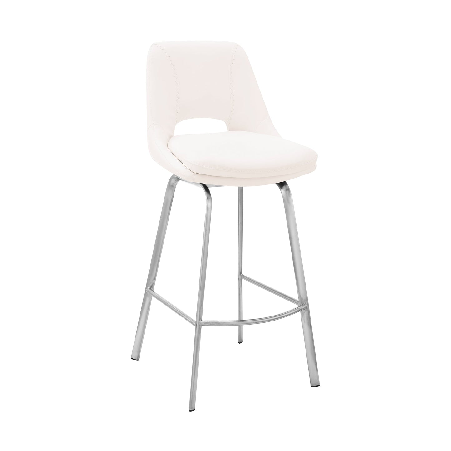 Carise White Faux Leather and Brushed Stainless Steel Swivel 30" Bar Stool