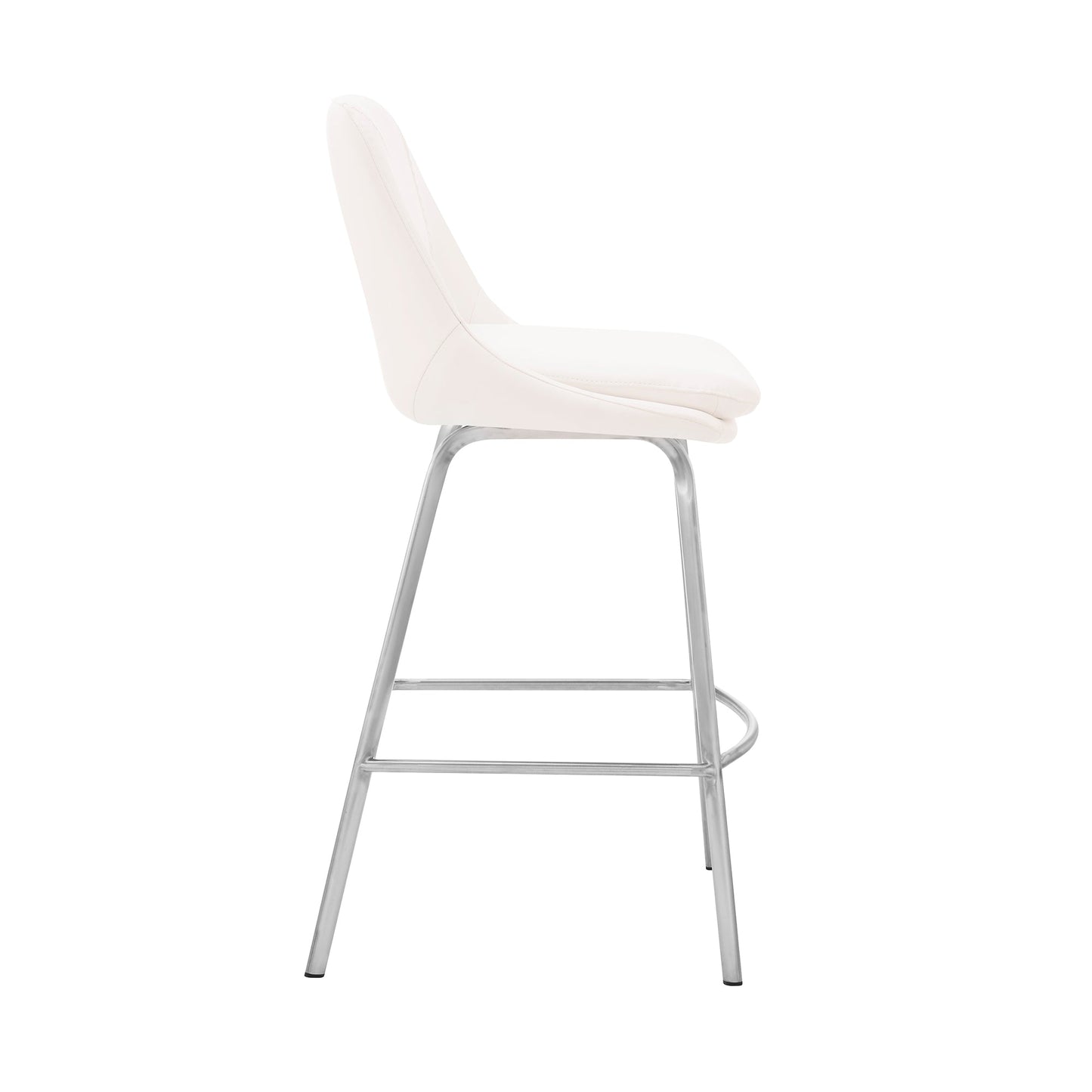 Carise White Faux Leather and Brushed Stainless Steel Swivel 30" Bar Stool