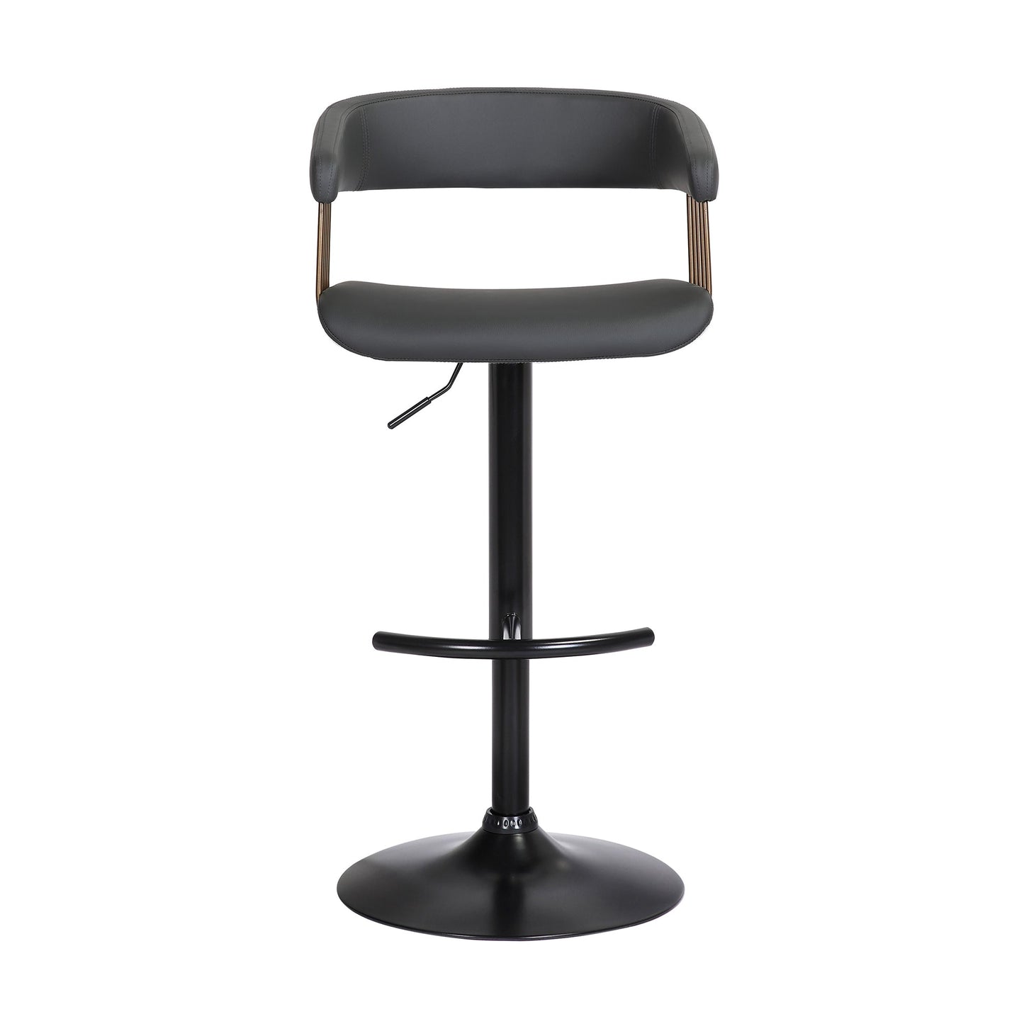 Calista Adjustable Bar Stool in Black Faux Leather with Golden Bronze and Black Metal