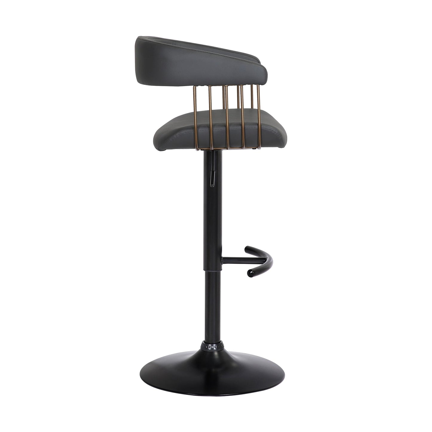 Calista Adjustable Bar Stool in Black Faux Leather with Golden Bronze and Black Metal