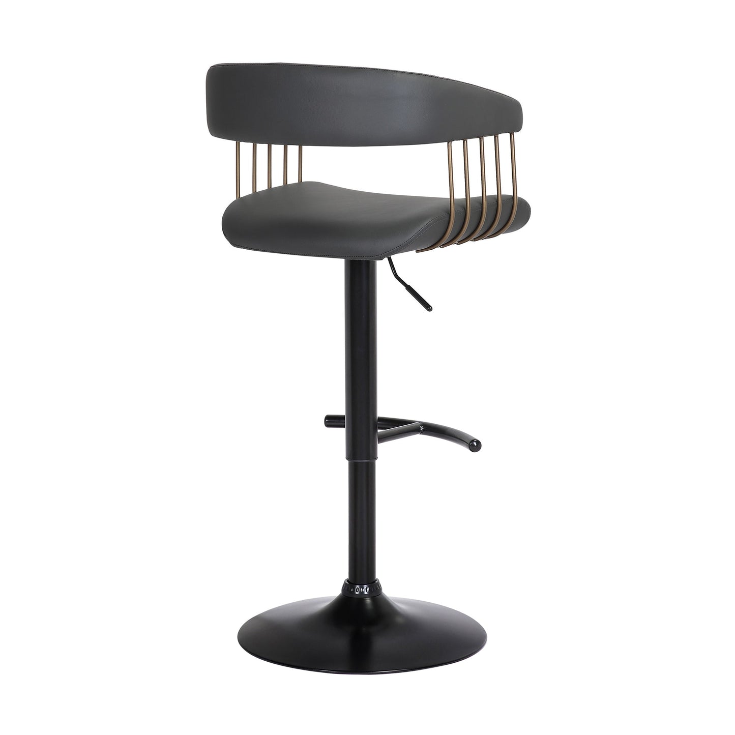 Calista Adjustable Bar Stool in Black Faux Leather with Golden Bronze and Black Metal