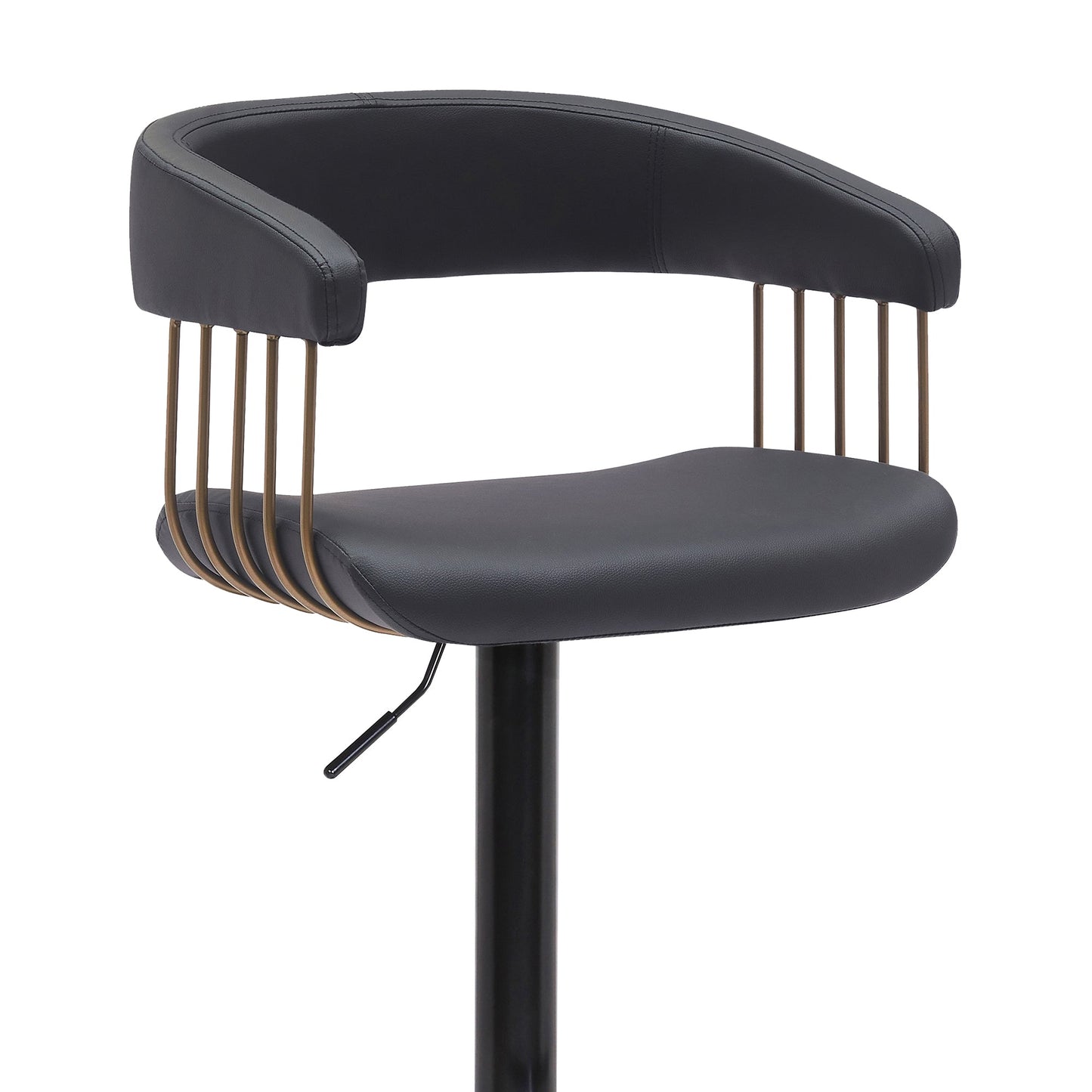 Calista Adjustable Bar Stool in Black Faux Leather with Golden Bronze and Black Metal