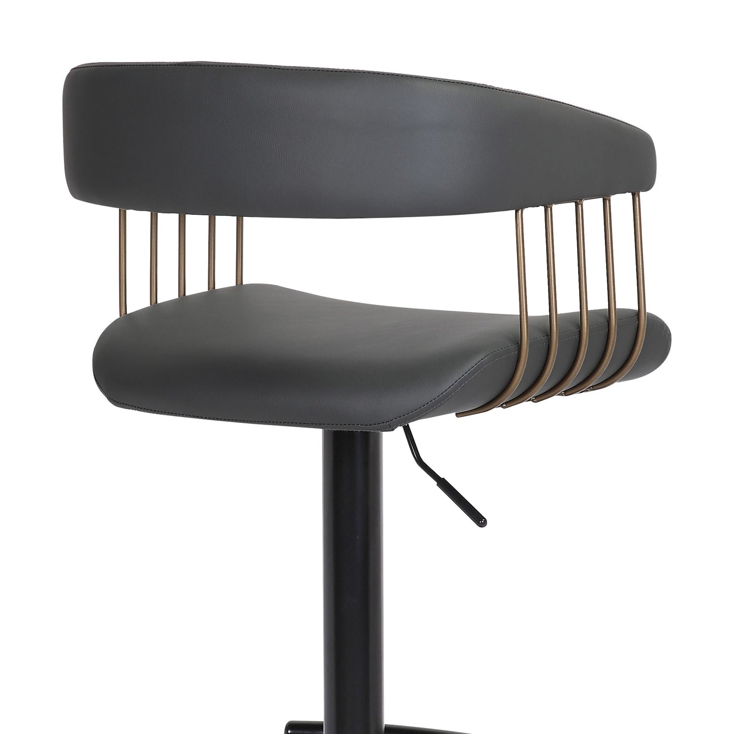 Calista Adjustable Bar Stool in Black Faux Leather with Golden Bronze and Black Metal