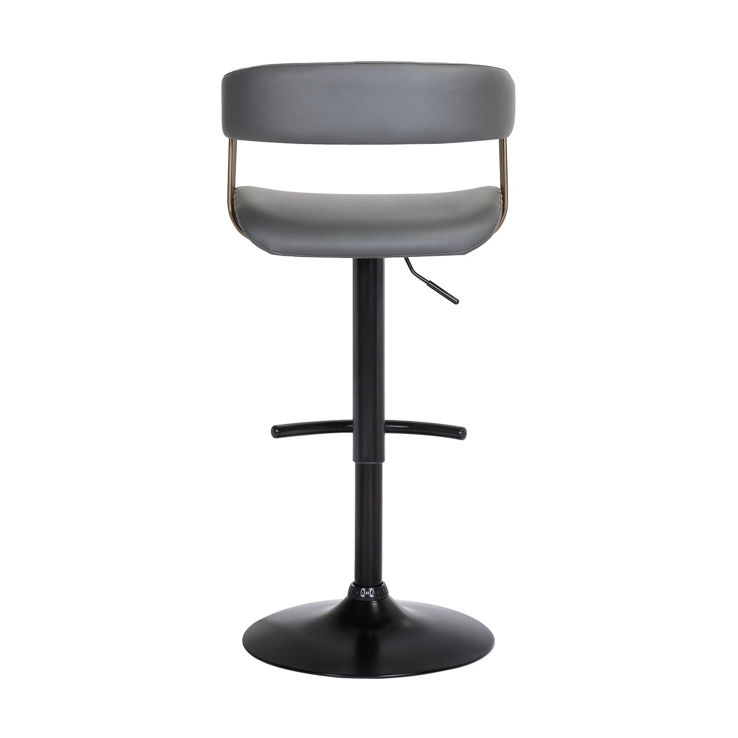 Calista Adjustable Bar Stool in Gray Faux Leather with Golden Bronze and Black Metal