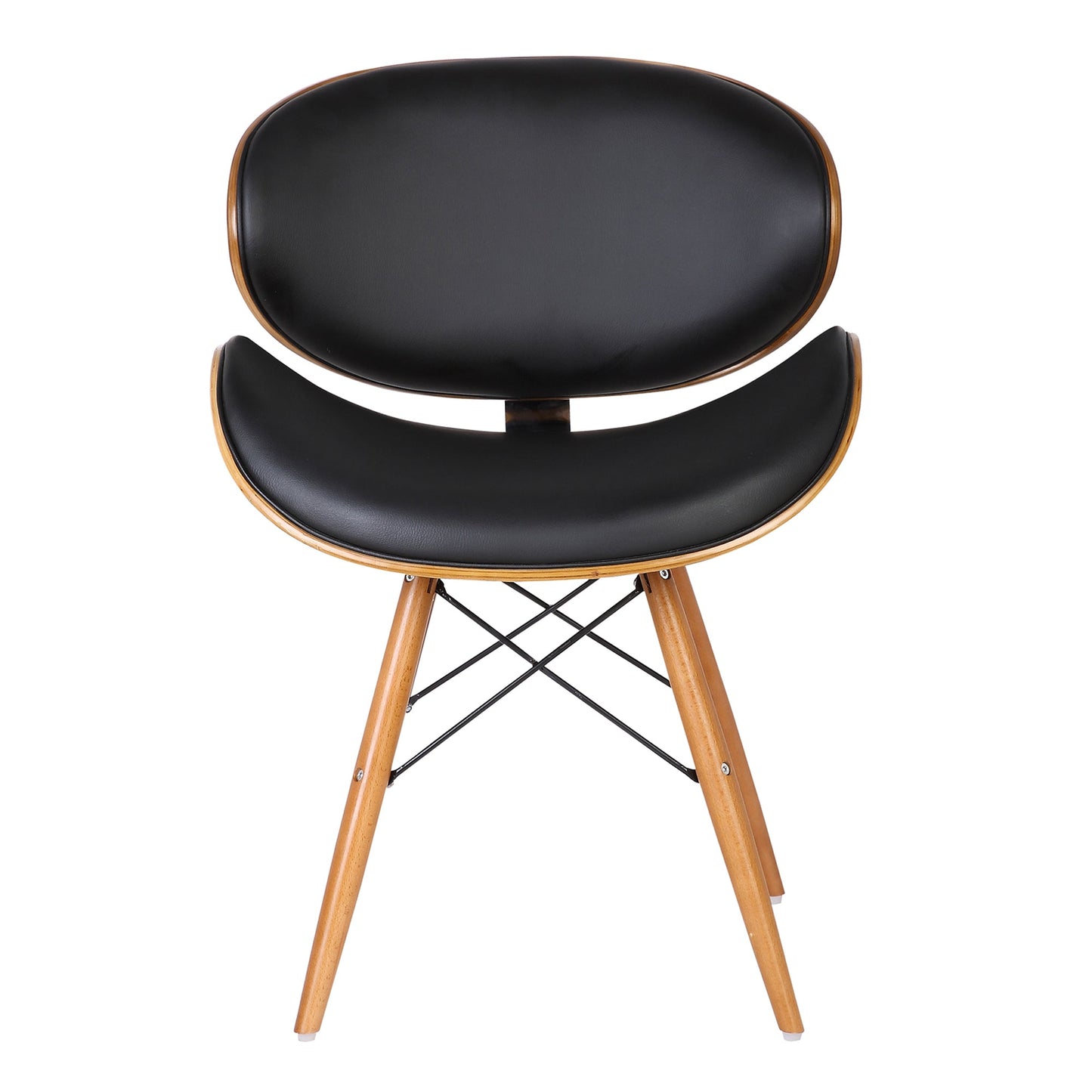 Cassie Mid-Century Dining Chair in Walnut Wood and Black Faux Leather