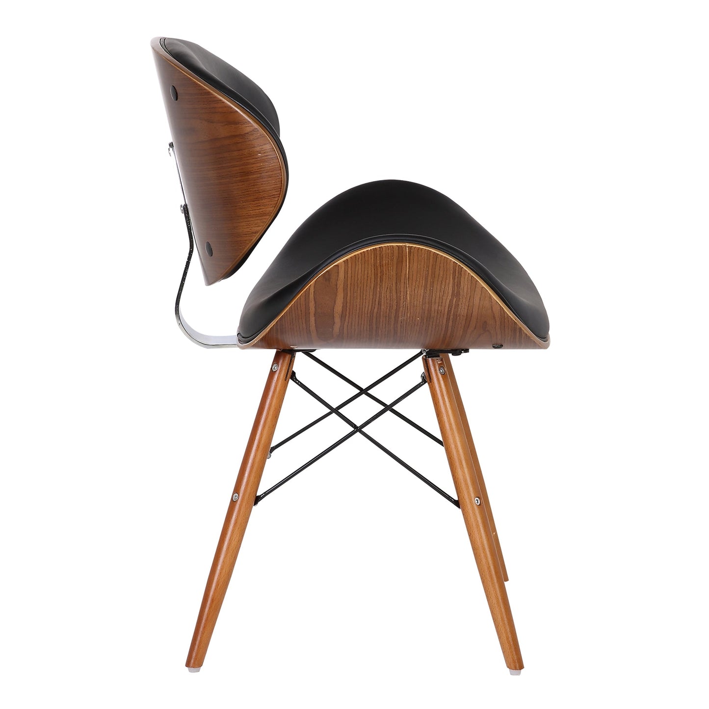 Cassie Mid-Century Dining Chair in Walnut Wood and Black Faux Leather