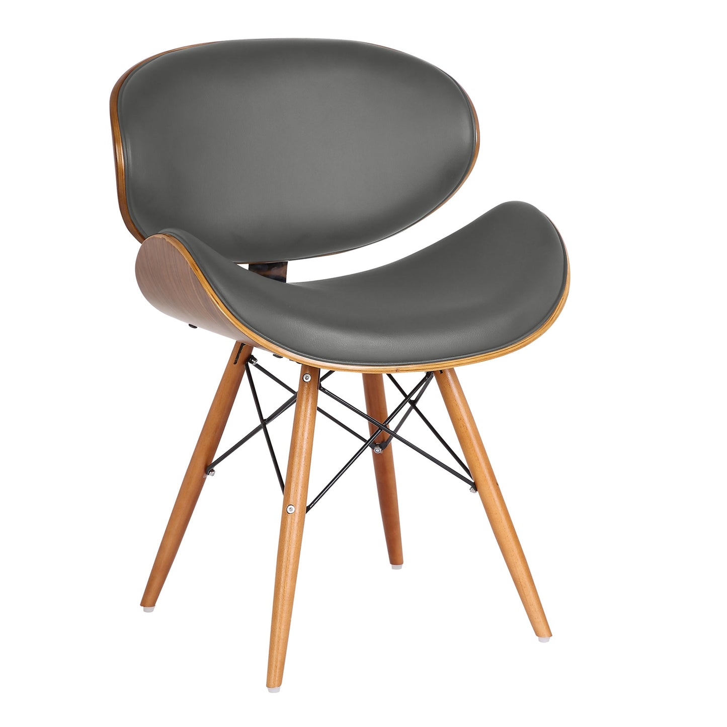 Cassie Mid-Century Dining Chair in Walnut Wood and Gray Faux Leather