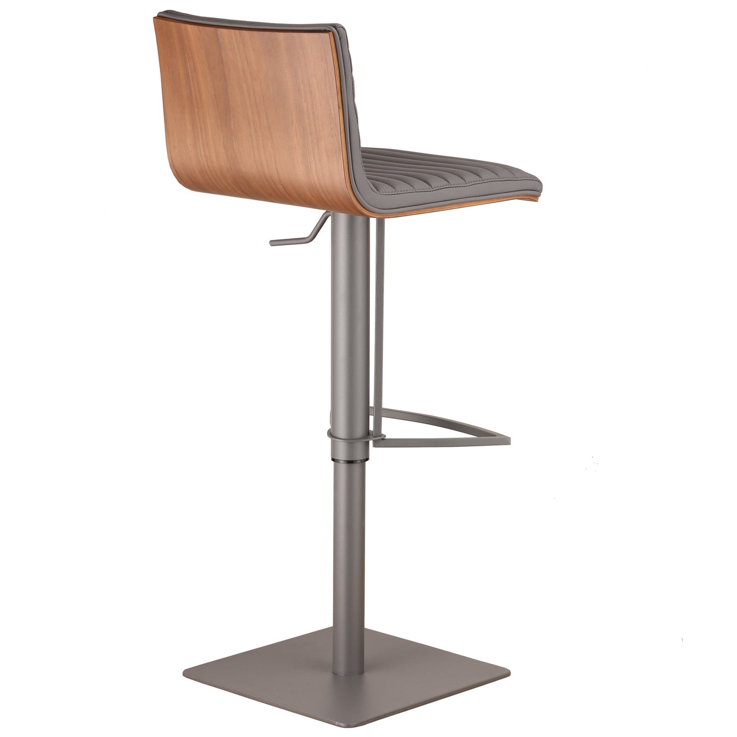 Café Adjustable Height Swivel Gray Faux Leather and Walnut Wood Bar Stool with Gray Metal Base