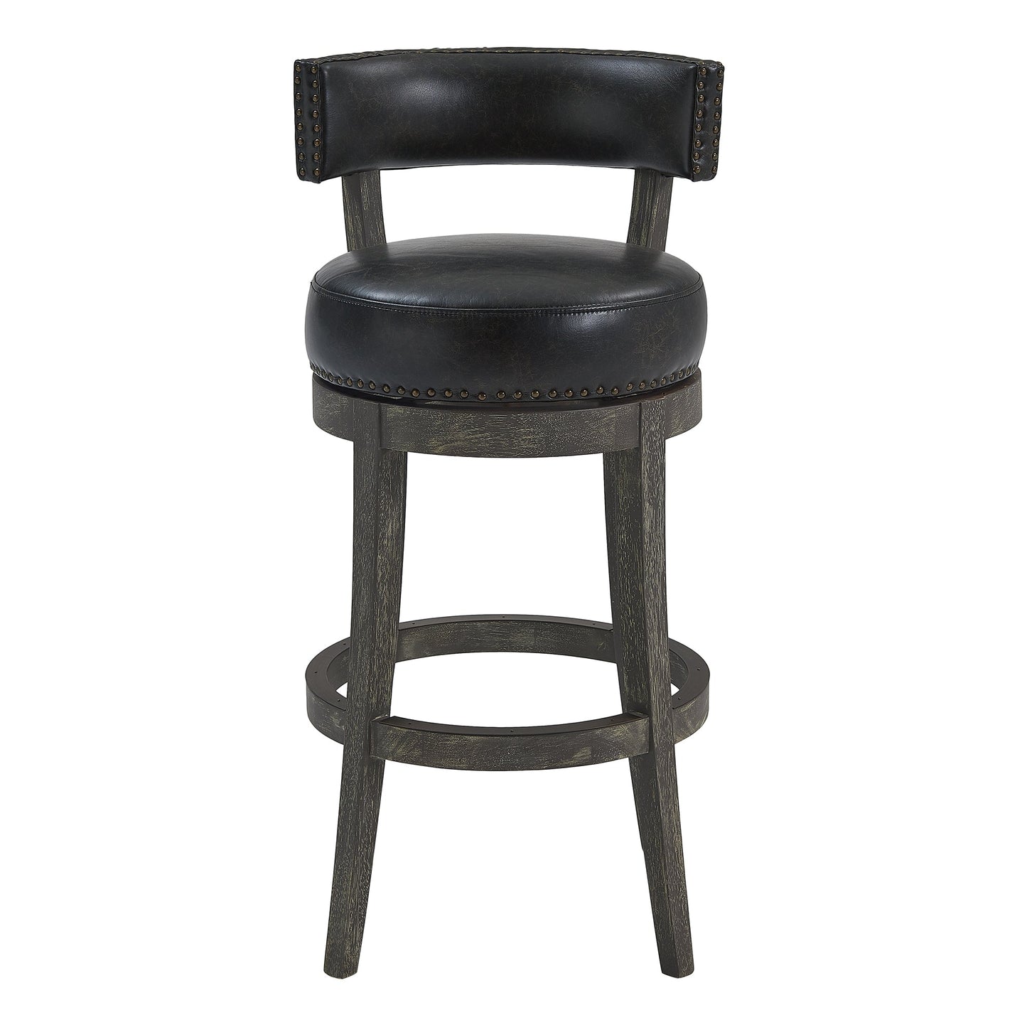 Corbin 26" Counter Height Swivel Onyx Faux Leather and American Gray Wood Bar Stool