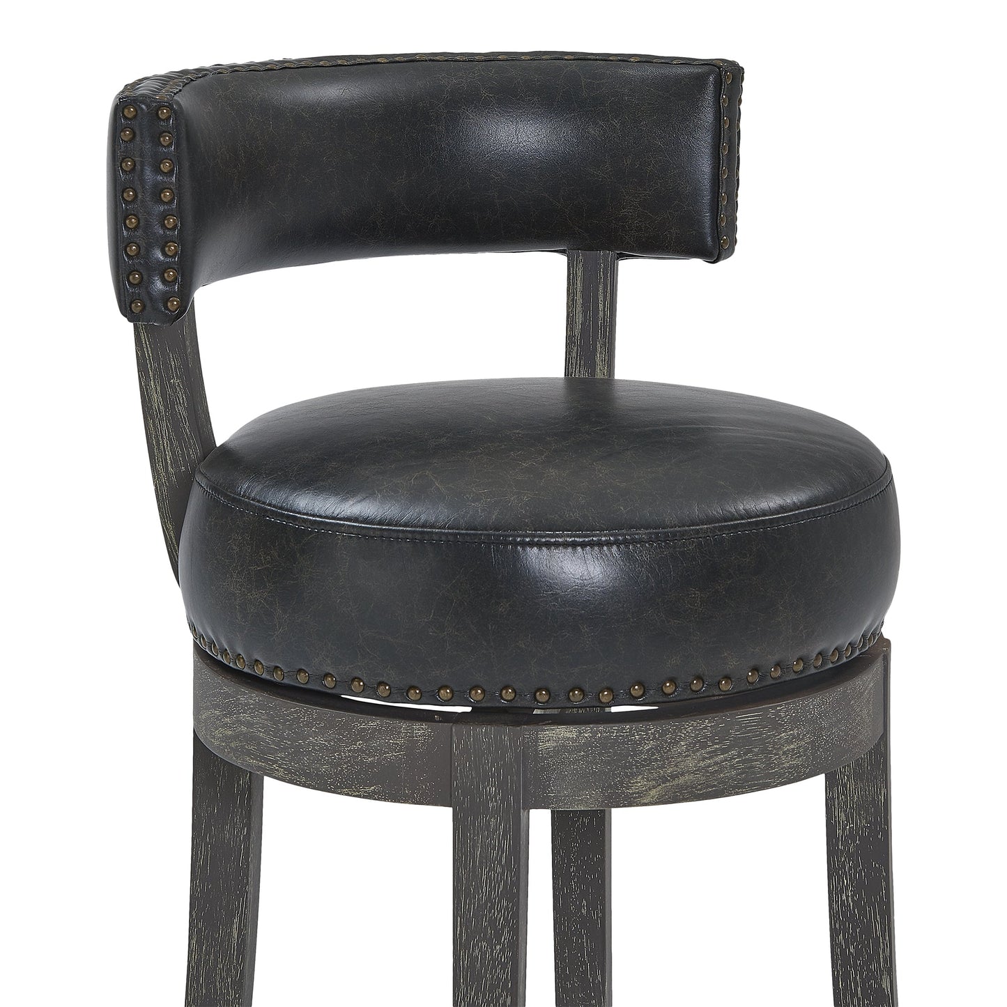 Corbin 26" Counter Height Swivel Onyx Faux Leather and American Gray Wood Bar Stool