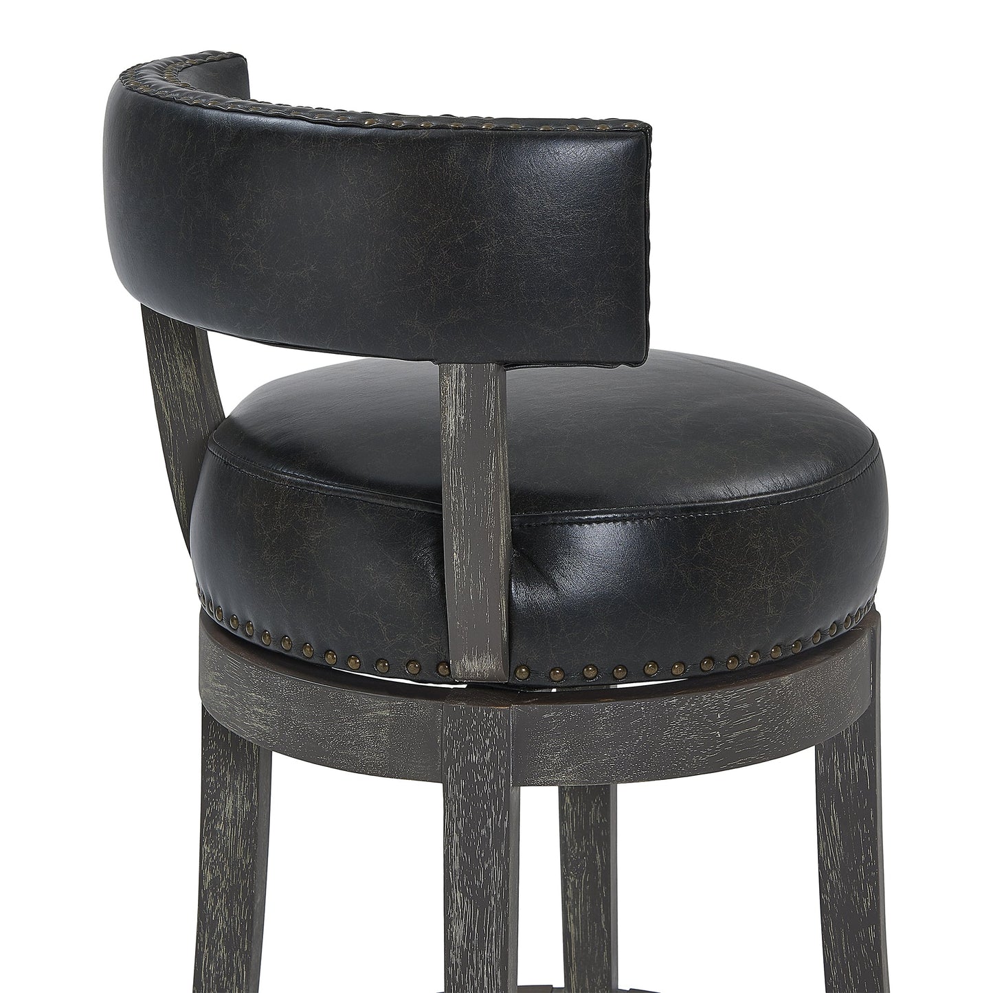 Corbin 26" Counter Height Swivel Onyx Faux Leather and American Gray Wood Bar Stool