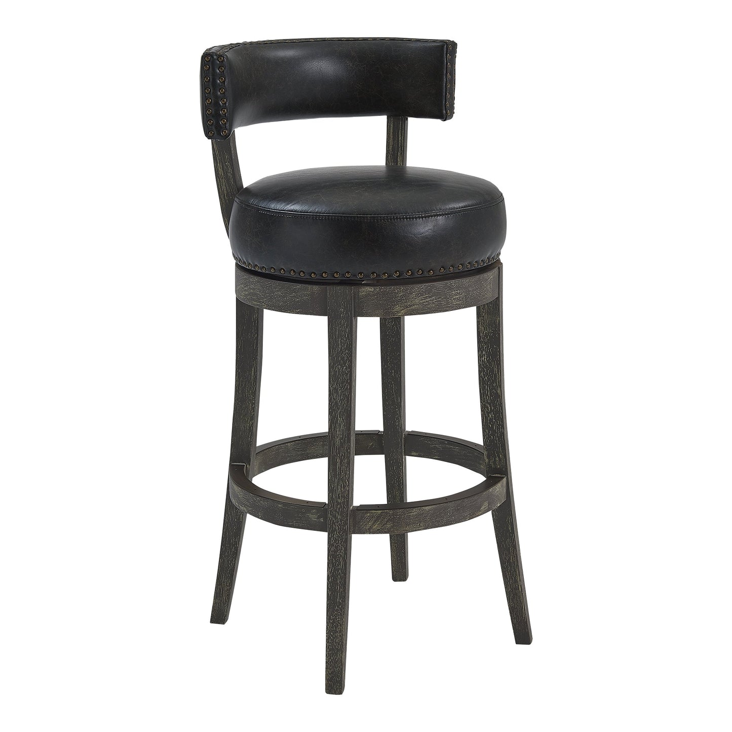 Corbin 26" Counter Height Swivel Onyx Faux Leather and American Gray Wood Bar Stool