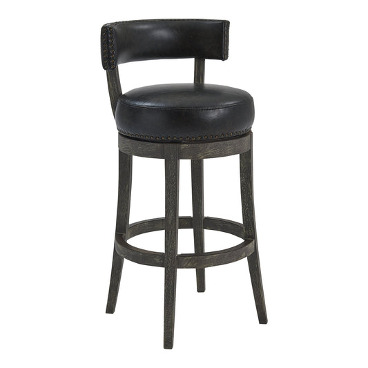 Corbin 30" Bar Height Swivel Onyx Faux Leather and American Gray Wood Bar Stool