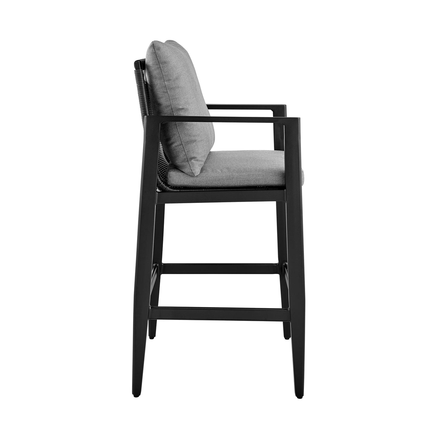 Cayman Outdoor Patio Counter Height Bar Stool in Aluminum with Gray Cushions