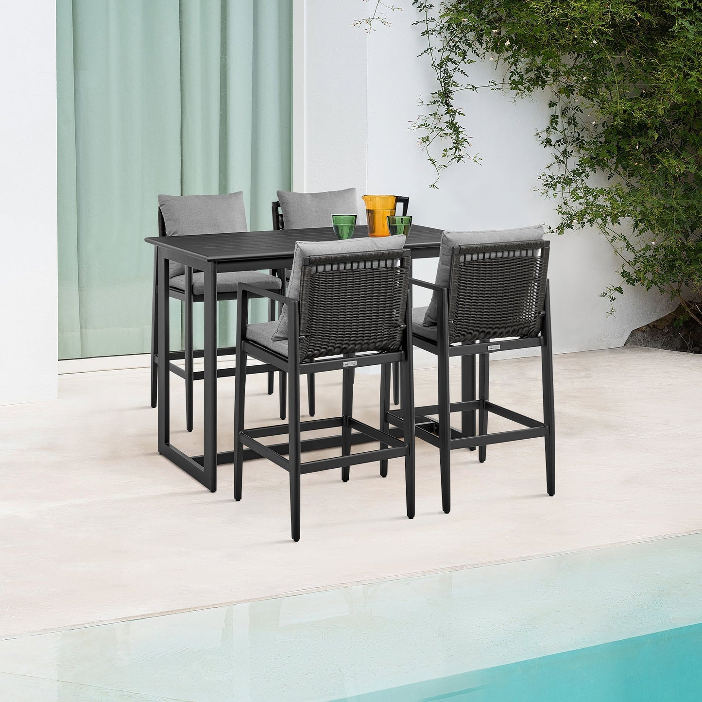 Cayman Outdoor Patio Counter Height Bar Stool in Aluminum with Gray Cushions