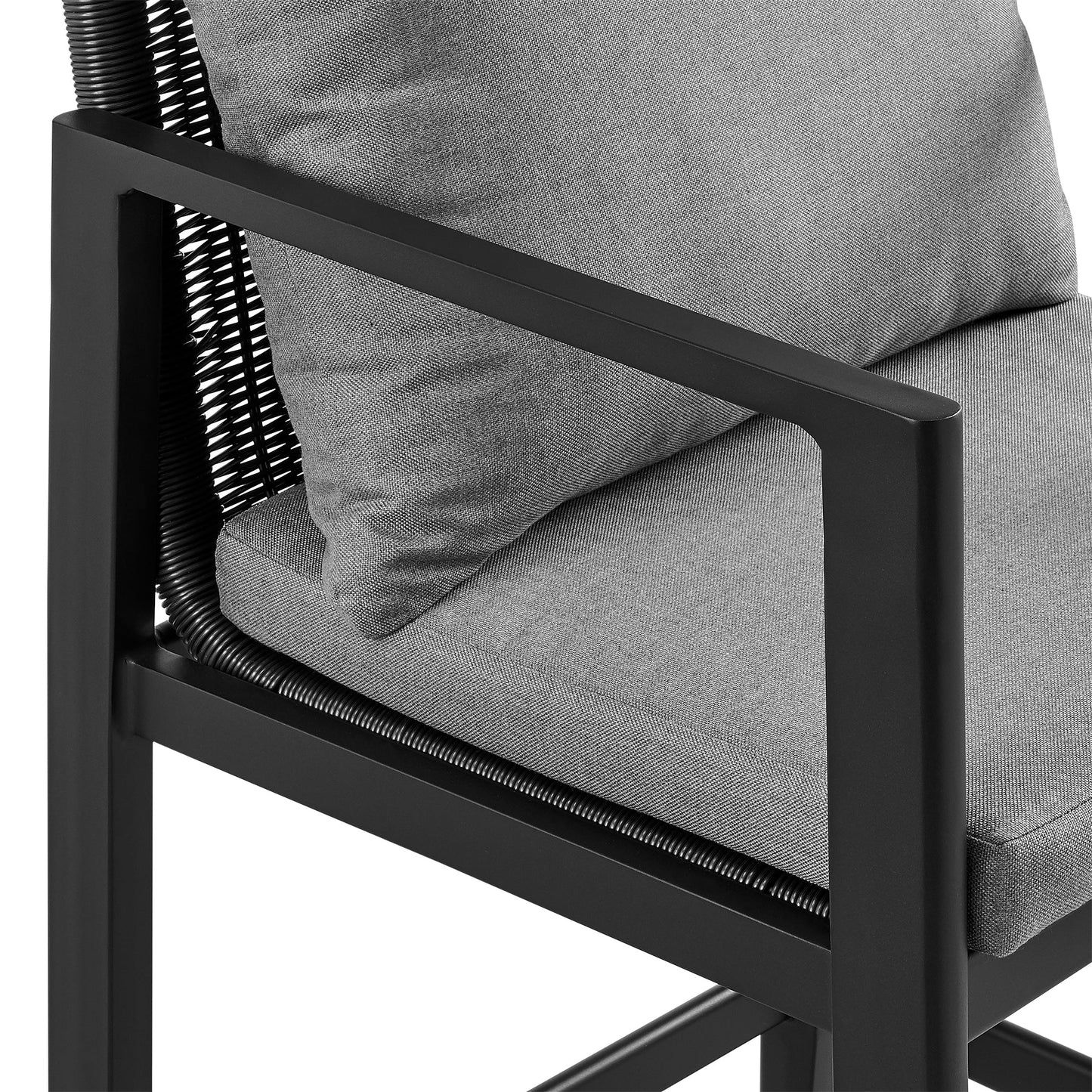 Cayman Outdoor Patio Bar Stool in Aluminum with Gray Cushions