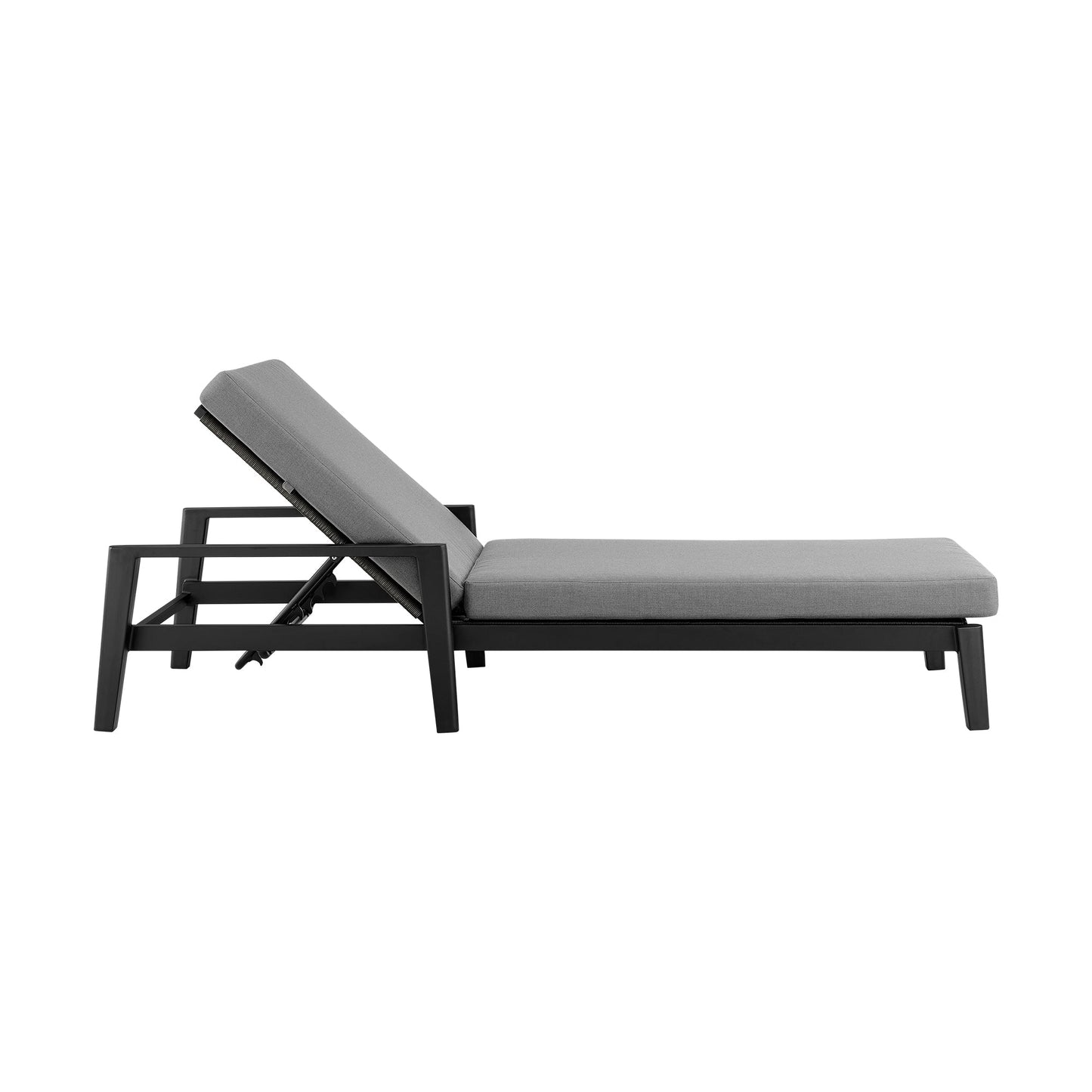 Cayman Outdoor Patio Adjustable Chaise Lounge Chair in Aluminum with Gray Cushions