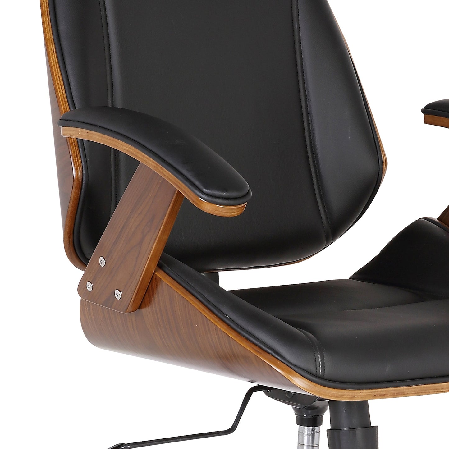 Century Office Chair with Multifunctional Mechanism in Chrome finish with Black Faux Leather and Walnut Veneer Back