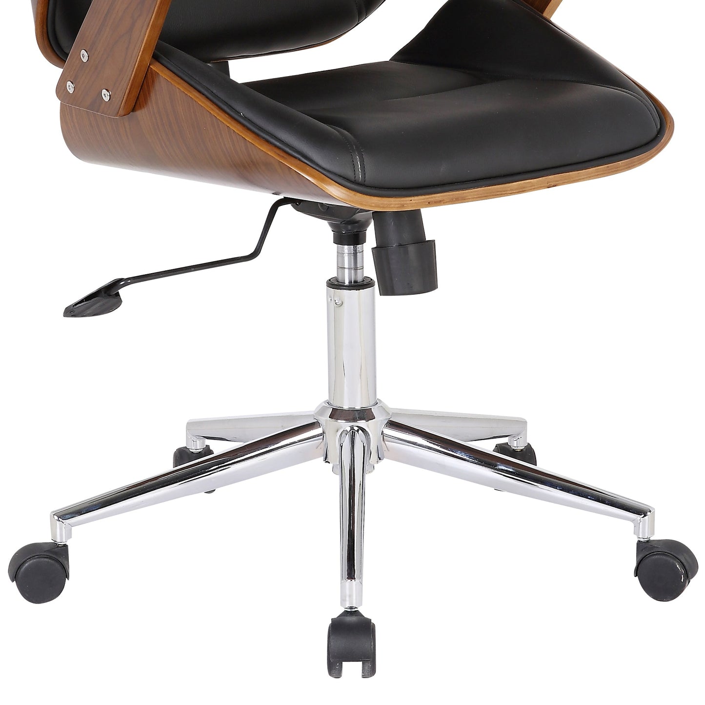 Century Office Chair with Multifunctional Mechanism in Chrome finish with Black Faux Leather and Walnut Veneer Back