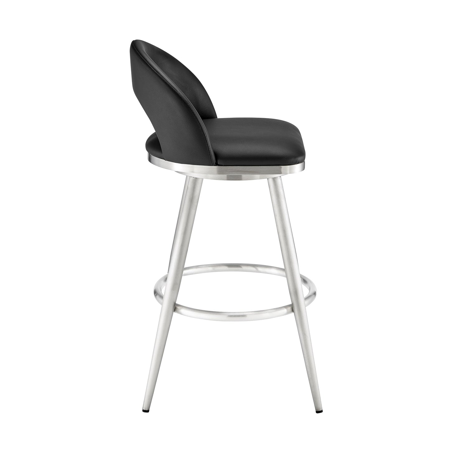 Charlotte 30" Swivel Bar Stool in Brushed Stainless Steel with Black Faux Leather