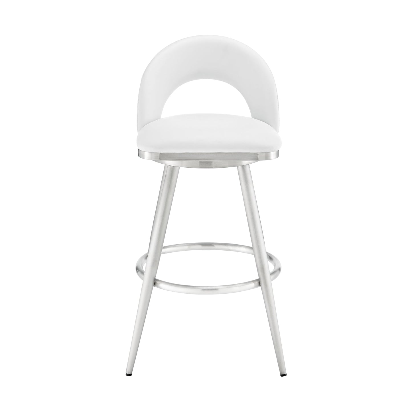 Charlotte 26" Swivel Counter Stool in Brushed Stainless Steel with White Faux Leather