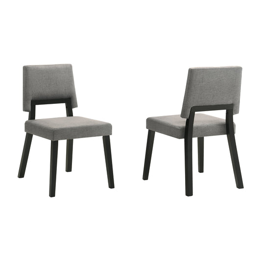 Channell Wood Dining Chair in Black Finish with Charcoal Fabric - Set of 2